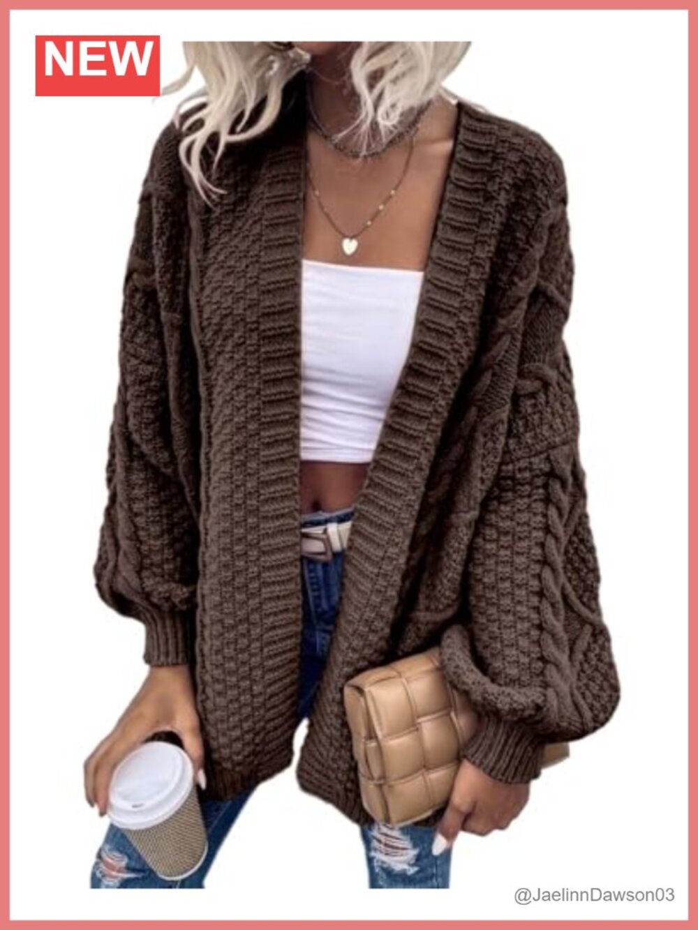 Chunky Cable Knit Open Front Long Sleeve Cardigan